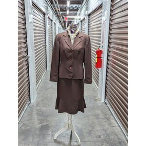 Collections for Le Suit Size 10 2-Piece Brown Blazer Skirt Set w Floral Scarf